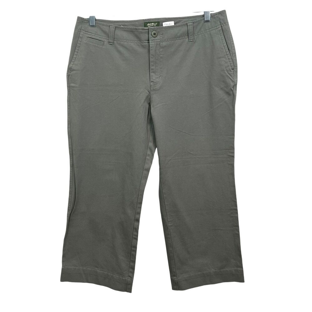 Eddie Bauer Women Crop Pants Vashon Fit Stretch Slash Pockets Zip Green Size 14*